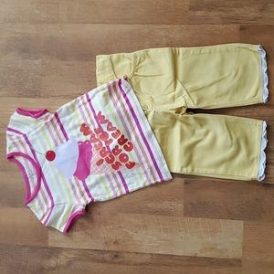Old Navy Girls Yellow Ice Cream Striped Shirt with Yellow Gymboree Cropped Pants